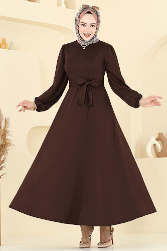 moda selvim Dress 25029UKB139 Brown - Thumbnail