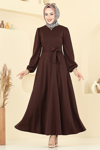 moda selvim الفستان بني 25029UKB139 - Thumbnail