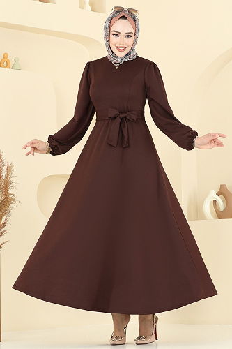moda selvim الفستان بني 25029UKB139 - Thumbnail