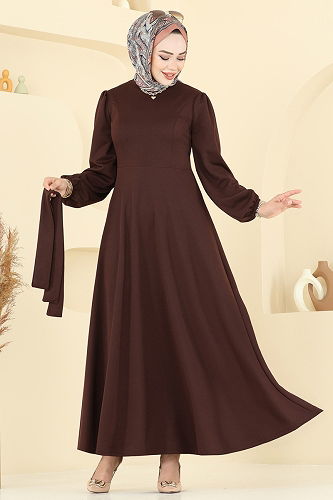 moda selvim الفستان بني 25029UKB139 - Thumbnail