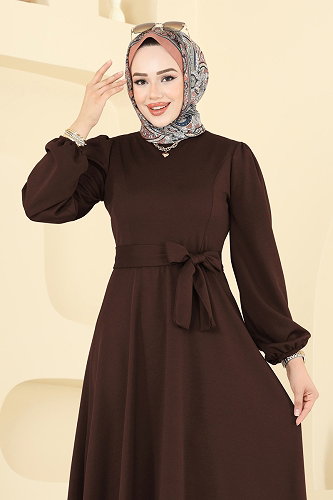 moda selvim الفستان بني 25029UKB139 - Thumbnail