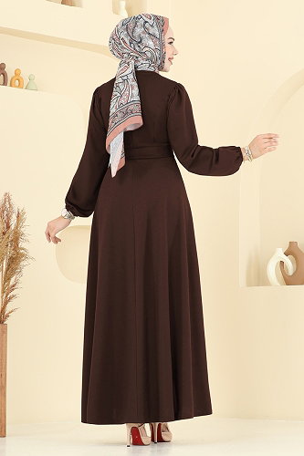 moda selvim الفستان بني 25029UKB139 - Thumbnail