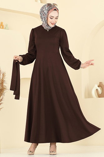 moda selvim الفستان بني 25029UKB139 - Thumbnail