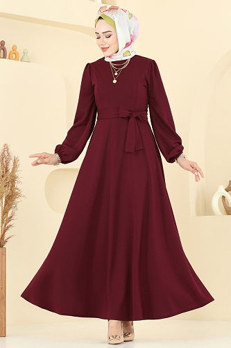 moda selvim Dress 25029UKB139 Burgundy - Thumbnail