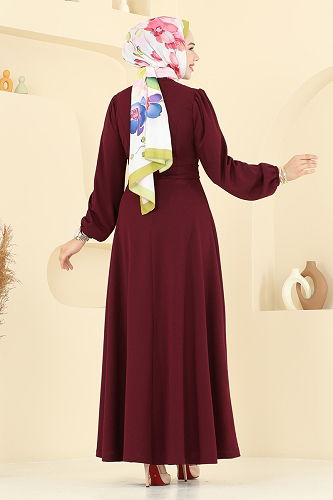 moda selvim الفستان خمري 25029UKB139 - Thumbnail