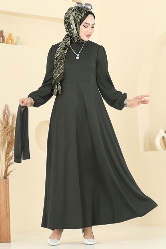 moda selvim Dress 25029UKB139 Dark Khaki - Thumbnail