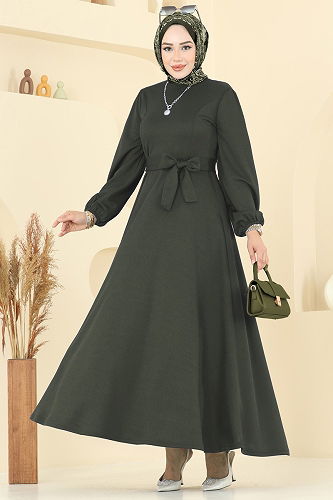 moda selvim Dress 25029UKB139 Dark Khaki - Thumbnail
