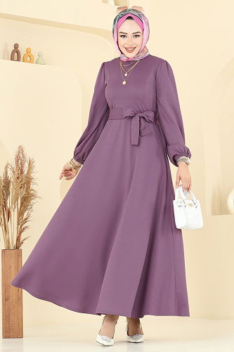 moda selvim الفستان ليلكي غامق 25029UKB139 - Thumbnail