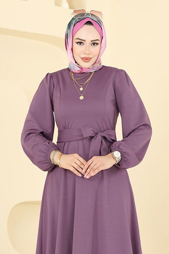 moda selvim الفستان ليلكي غامق 25029UKB139 - Thumbnail