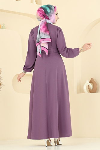 moda selvim الفستان ليلكي غامق 25029UKB139 - Thumbnail