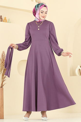 moda selvim الفستان ليلكي غامق 25029UKB139 - Thumbnail