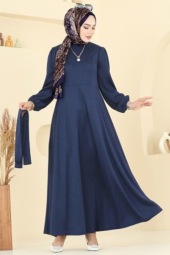 moda selvim الفستان ازرق 25029UKB139 - Thumbnail