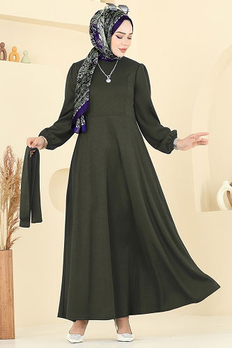 moda selvim Dress 25029UKB139 Khaki - Thumbnail