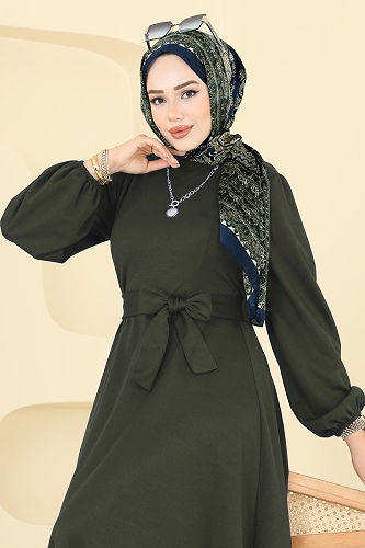 moda selvim Dress 25029UKB139 Khaki - Thumbnail