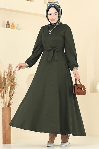 moda selvim الفستان اخضر عفني 25029UKB139 - Thumbnail