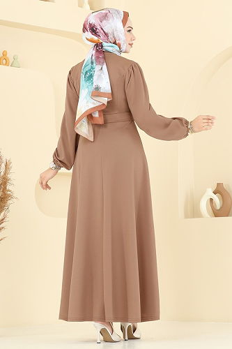 moda selvim Dress 25029UKB139 Latte - Thumbnail