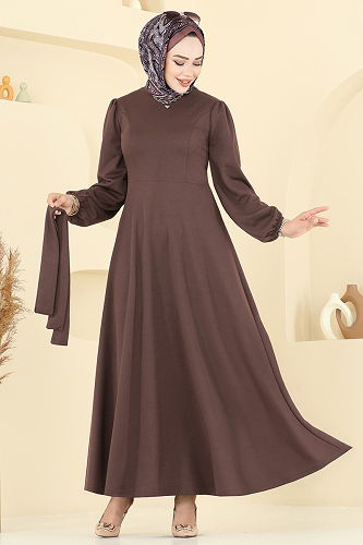 moda selvim الفستان بني فاتح 25029UKB139 - Thumbnail