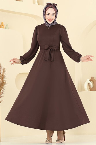 moda selvim الفستان بني فاتح 25029UKB139 - Thumbnail