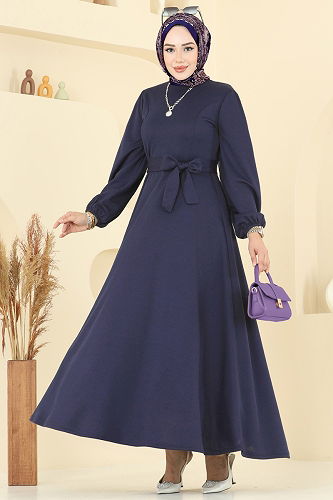moda selvim Dress 25029UKB139 Light Navy Blue - Thumbnail