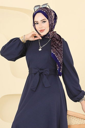 moda selvim الفستان كحلي فاتح 25029UKB139 - Thumbnail