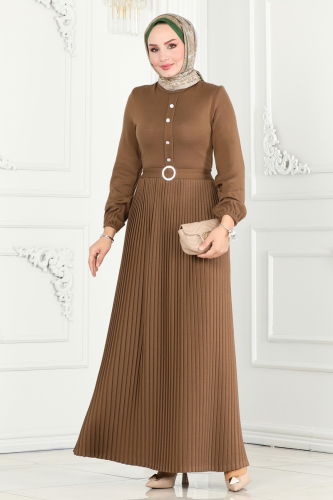 moda selvim Dress 2505HBS856 Brown - Thumbnail