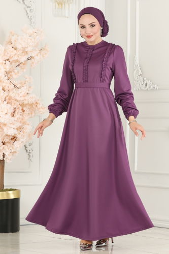 moda selvim Dress 2507SL432 Dark Lilac - Thumbnail