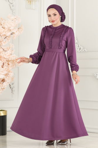 moda selvim Dress 2507SL432 Dark Lilac - Thumbnail