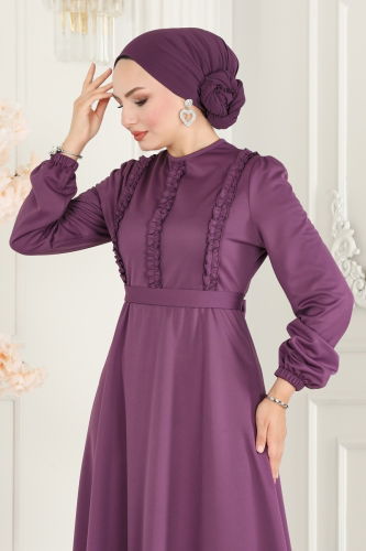 moda selvim Dress 2507SL432 Dark Lilac - Thumbnail