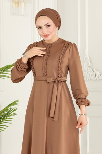 moda selvim Dress 2507SL432 Latte - Thumbnail