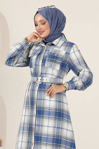 moda selvim 2518BLU797 ياقوتي فستان - Thumbnail