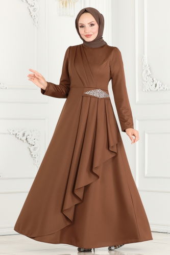 moda selvim DRESS 2522SL432 Brown - Thumbnail