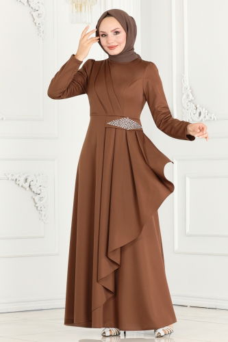 moda selvim DRESS 2522SL432 Brown - Thumbnail