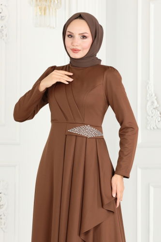 moda selvim DRESS 2522SL432 Brown - Thumbnail