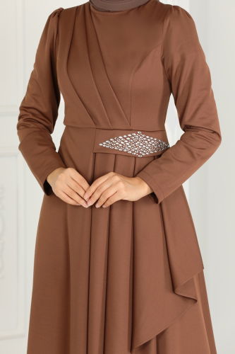 moda selvim DRESS 2522SL432 Brown - Thumbnail