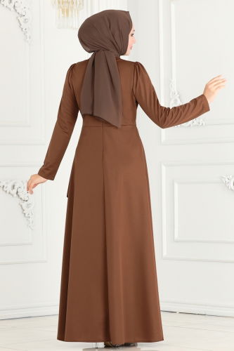 moda selvim DRESS 2522SL432 Brown - Thumbnail