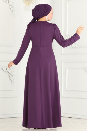 moda selvim Dress 2522SL432 Dark Lilac - Thumbnail