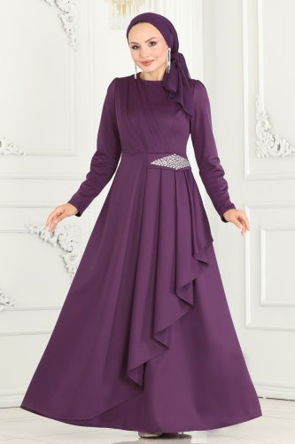 moda selvim Dress 2522SL432 Dark Lilac - Thumbnail