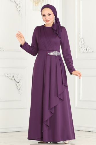 moda selvim Dress 2522SL432 Dark Lilac - Thumbnail