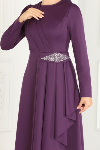 moda selvim Dress 2522SL432 Dark Lilac - Thumbnail