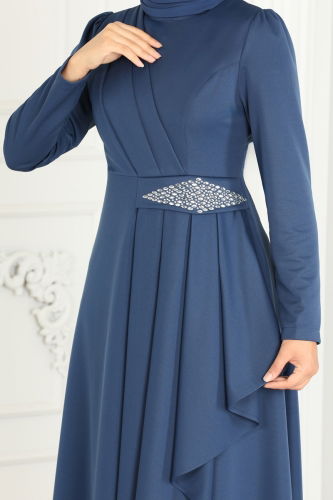 moda selvim DRESS 2522SL432 Indigo - Thumbnail