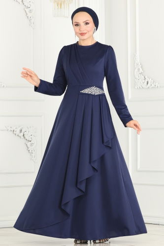 moda selvim Dress 2522SL432 Navy Blue - Thumbnail