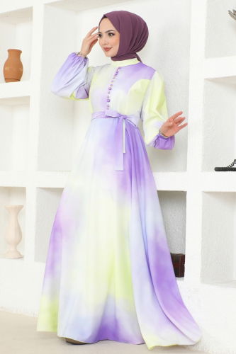 moda selvim Dress 2527SVT808 Lilac - Thumbnail