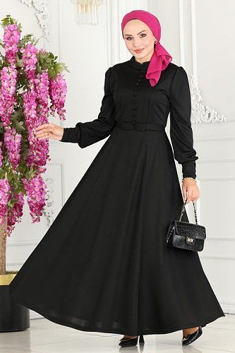 moda selvim الفستان أسود 252DVL817 - Thumbnail