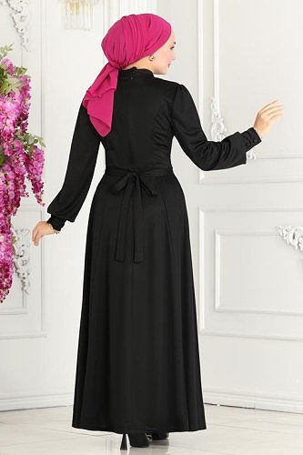 moda selvim الفستان أسود 252DVL817 - Thumbnail