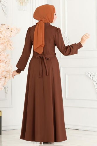 moda selvim Dress 252DVL817 Brown - Thumbnail