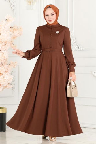 moda selvim Dress 252DVL817 Brown - Thumbnail