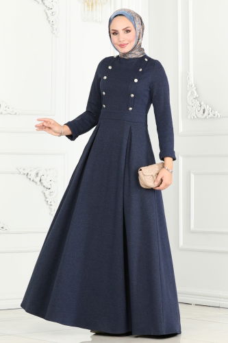 moda selvim Dress 2537SL432 Navy Blue - Thumbnail