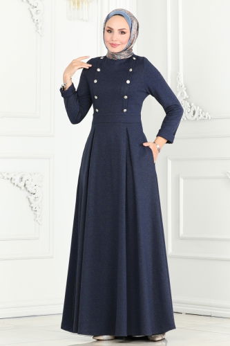 moda selvim Dress 2537SL432 Navy Blue - Thumbnail