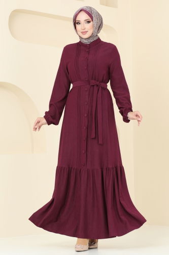 moda selvim Dress 2559SL432 Burgundy - Thumbnail