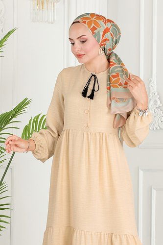 moda selvim الفستان بيج 256DVL817 - Thumbnail